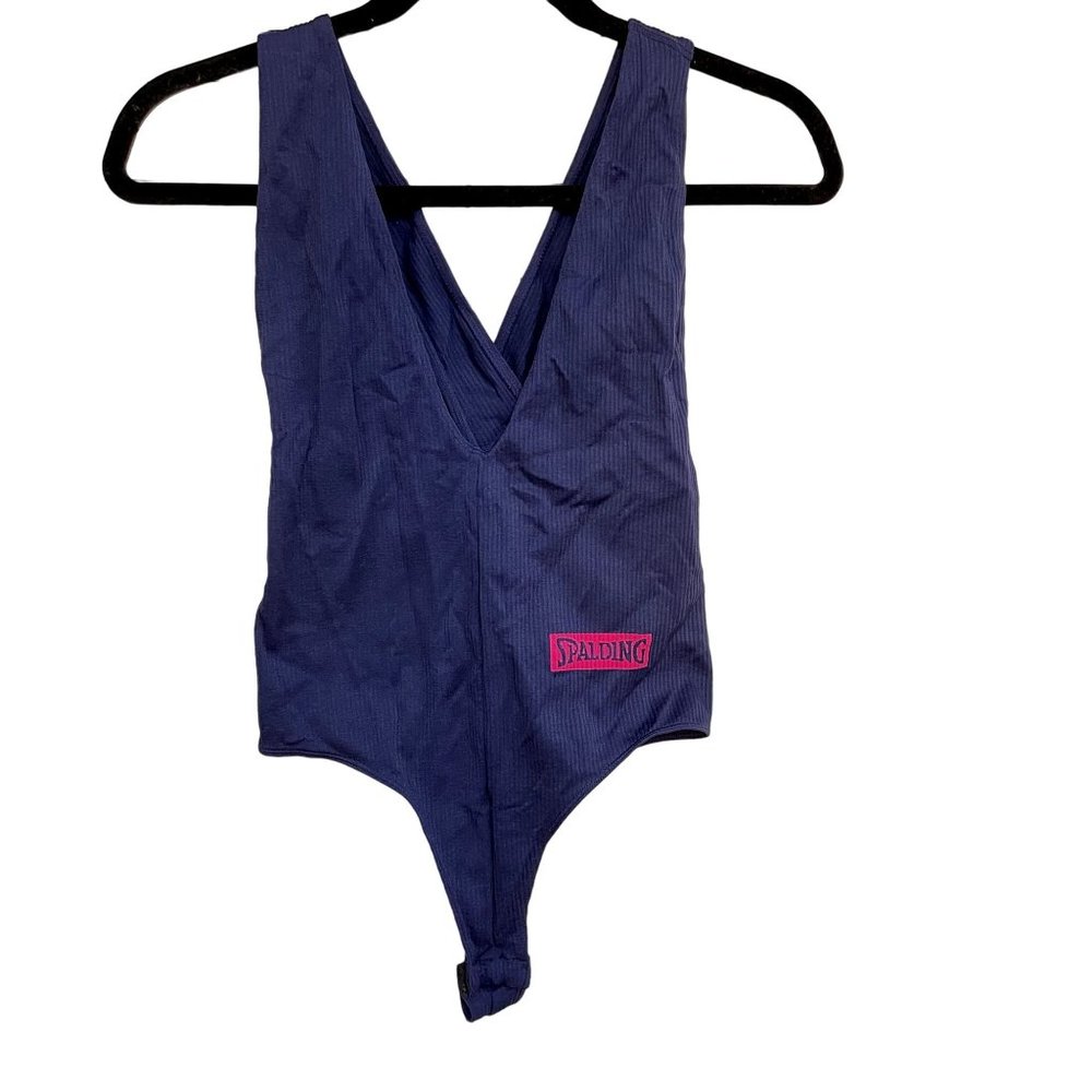NWOT! Spalding Women's  Seamless Deep V-neck Navy Blue Body Suit Size S